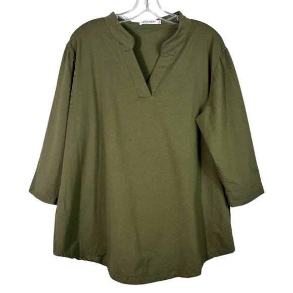 Ceasikery Solid Green Half Sleeve V-Neck Casual Top Plus Size XXL 2XL Modest - Picture 1 of 6